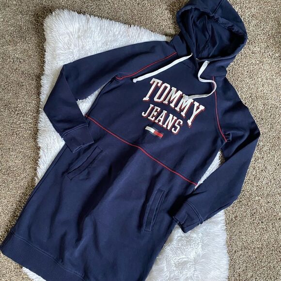 Tommy Hilfiger Tommy Jeans Long Sleeve Hooded Sweatshirt Dress Size XS - Picture 1 of 10